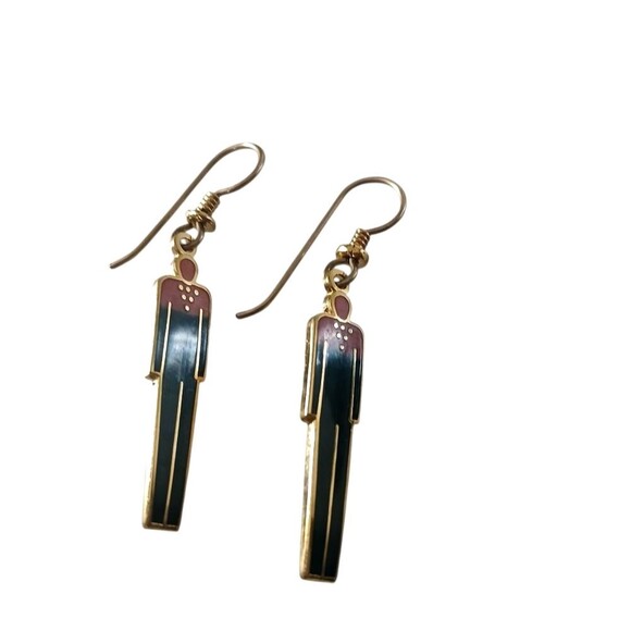 Vintage 80's Laurel Burch Artistic Earrings with Black and Pink Homme Man Signed - Picture 1 of 13